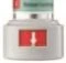 White pharmaceutical vial with a green label and a rectangular red window showing a small white internal container