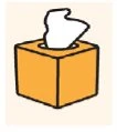 Illustrazione di una scatola di fazzoletti di colore arancione con un fazzoletto bianco che spunta dall'apertura superiore