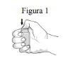 Black and white drawing of a hand firmly gripping a cylindrical bottle with a black arrow pointing downward