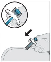 A hand holding a medical injection device