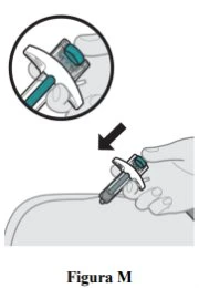 Diagramma che mostra una mano che impugna un dispositivo medico per l'iniezione sottocutanea sulla pelle del corpo con una freccia nera verso il basso