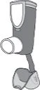 Gray and white medical device consisting of an upper cylindrical body, a side nozzle, and a shaped base for