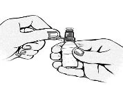 Two hands opening a small medicine bottle by twisting the top cap to access the inner contents