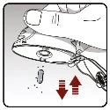 Рука нажимает вниз на медицинское устройство, красные стрелки показывают направление давления на поверхность