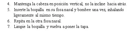 Spanish text with numbered instructions from 4 to 7 on how to keep the head upright, insert the