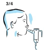 Disegno stilizzato di profilo di una persona che tiene in bocca l'estremità del dispositivo
