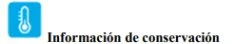 White thermometer icon on a blue square background next to the Spanish text 'Información de conservación'