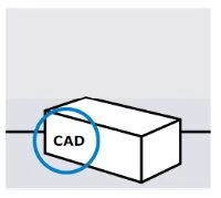 Schematic diagram of a white rectangular box with 'CAD' written inside a circle outlined in blue on a light background
