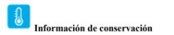 White thermometer icon on a light blue background next to the Spanish text Información de conservación