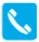 Biała ikona telefonu ułożonego ukośnie na jasnoniebieskim kwadratowym tle