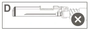 Disegno tecnico di un dispositivo medico con una punta sottile e un simbolo di una croce bianca in un cerchio scuro sulla destra