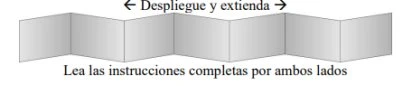 Diagramma di un foglietto piegato a fisarmonica con frecce che indicano di spiegare e testo che invita a leggere le istruzioni su entrambi i lati