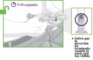 Medical illustration showing hands holding a syringe for a