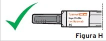 Green checkmark next to an injectable pen of Tyenno injectable teclizumab SC with the text 'Figure H' in the bottom right