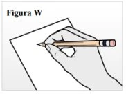 A hand holding a pencil above a sheet of white paper to write or draw, with the tip pointing to the left