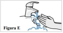 Drawing of two hands being washed under a stream of water