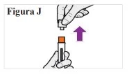 Una mano inserisce un cappuccio bianco su un contenitore cilindrico con base arancione indicato da una freccia viola rivolta verso l'alto