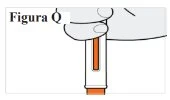 Illustrazione medica che mostra una mano che impugna la parte superiore di una penna iniettore con il corpo del dispositivo rivolto verso il basso