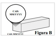 Diagramma schematico con un cerchio contenente la dicitura CAD MM/YYYY posizionato sopra un blocco rettangolare tridimensionale con la scritta Figura B
