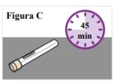 Diagramma con la scritta Figura C, un contenitore cilindrico bianco e un orologio circolare viola che indica 45 minuti