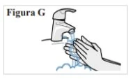 Disegno schematico di due mani che si lavano sotto un rubinetto aperto con acqua che scorre e bolle di sapone alla base