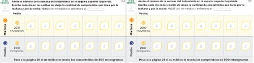 Tabella di monitoraggio del trattamento con spazi per data, settimana, dosaggio di 200 microgrammi mattina e notte e note mediche