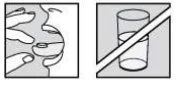 Drawing showing a person taking a tablet orally with a glass of water
