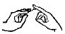 Stylized drawing of two hands holding and breaking a thin, long object in half with a downward pressure movement