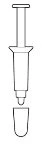Black and white line drawing of a syringe with the cap separated from the lower body of the device