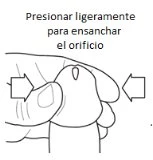 Technical drawing showing two fingers pressing laterally toward the center to enlarge an opening on a skin surface with directional arrows