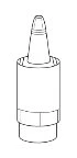 Disegno tecnico in bianco e nero di un dispositivo medico cilindrico composto da una parte superiore conica e un corpo principale segmentato