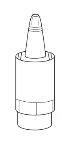 Disegno tecnico in bianco e nero di un dispositivo medico cilindrico composto da una punta conica superiore e un corpo centrale segmentato
