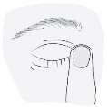 Disegno lineare di un occhio con una mano che tiene un dito appoggiato delicatamente sulla palpebra superiore per tenerla aperta