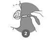 Disegno schematico che mostra l'inserimento di un ago nella bocca di una persona con il numero 2 in un cerchio scuro in basso