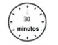 Stylized analog clock with the text '30 minutes' in the center indicating a half-hour time interval