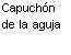 Black text on white background reading in Spanish: Capuchón de la aguja