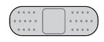 Rectangular adhesive bandage with rounded edges, a square central area, and small holes arranged in symmetrical rows on a light gray background
