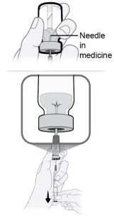 Technical drawing showing a hand inserting the
