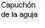 Black text on white background reading in Spanish: Capuchón de la aguja