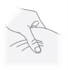 Line drawing showing a hand pinching the skin with thumb and index finger