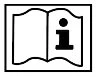 Black icon on white background depicting an open book with a lowercase letter 'i' on the right-hand page