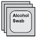 Three overlapping square pads in gray with black text 'Alcohol Swab' centered in the foreground