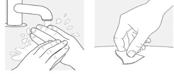 Disegno lineare di due mani che si lavano sotto un rubinetto con acqua e sapone