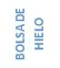 Testo blu su sfondo bianco con la scritta verticale in spagnolo BOLSA DE HIELO che significa borsa del ghiaccio