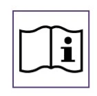 Icona nera di un libro aperto con una lettera i minuscola sulla pagina destra racchiusa in un quadrato con bordo viola sottile