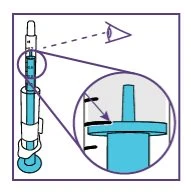 Diagramma di una siringa con ingrandimento del pistone azzurro che indica il livello del liquido all'interno del cilindro graduato