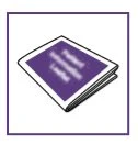 Disegno stilizzato di un libretto informativo con copertina viola e scritte bianche sfocate all'interno di una cornice viola su fondo bianco