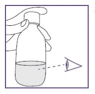 Disegno lineare di una mano che tiene una boccetta di vetro contenente un liquido e un occhio che osserva il livello del contenuto all'interno