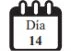 Icona stilizzata di un calendario con la scritta Día e il numero 14 al centro su sfondo bianco e contorno nero