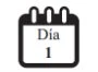 Стилизованная чёрно-белая иконка календаря с надписью «Día 1» в центре, обозначающая первый день терапии